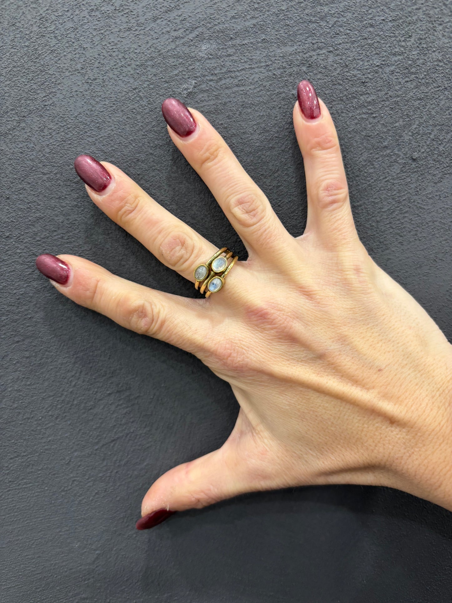 ANELLO OTTONE - TRIS LABRADORITE BIANCA