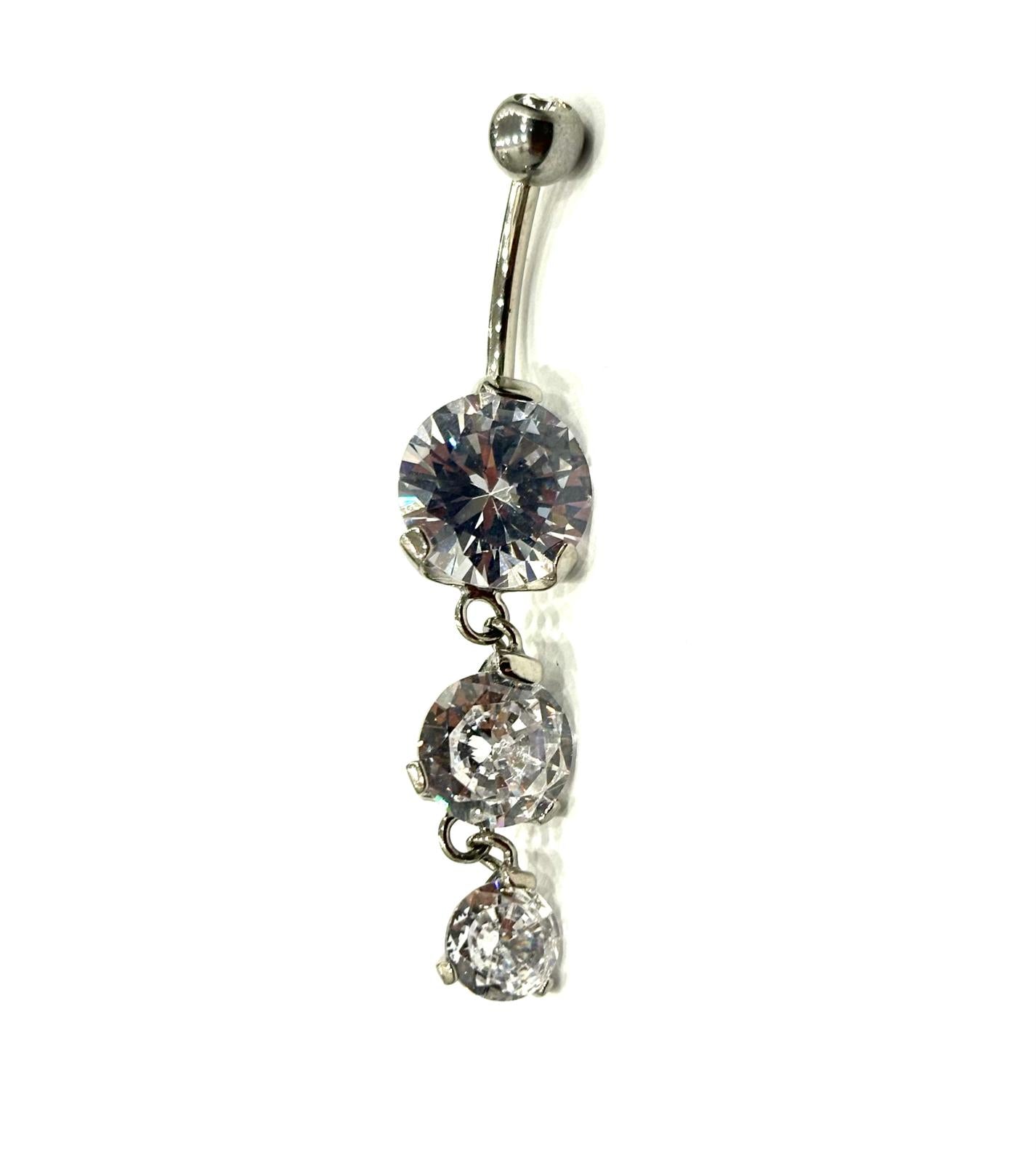 PIERCING OMBELICO TRIS ZIRCONI 1.6x10MM ACCIAIO