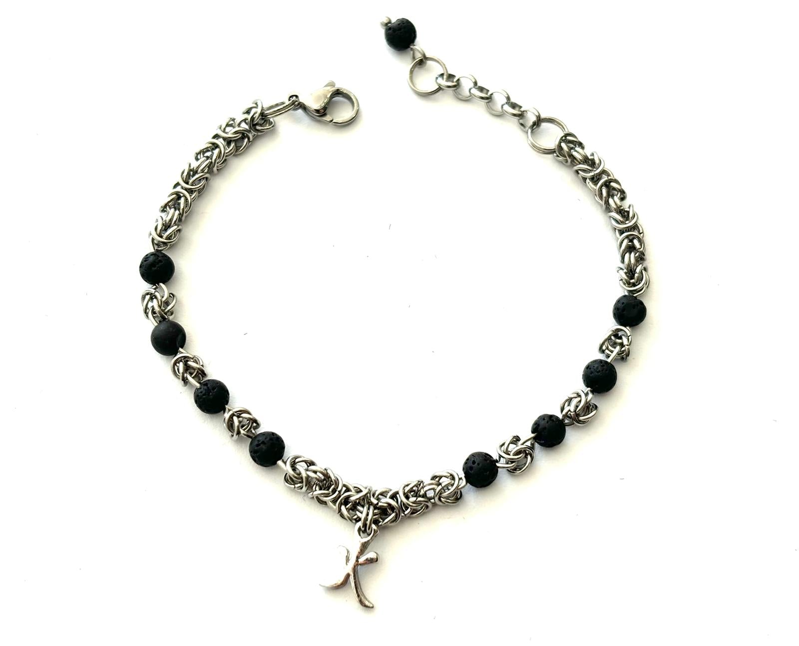 Nagarjuna Bracciale In Pietra Lavica Naturale E Argento 925 - Con Elastico High Resistance® - Diametro Gemme 6 Mm - Litoterapia E Gioiello Energetico