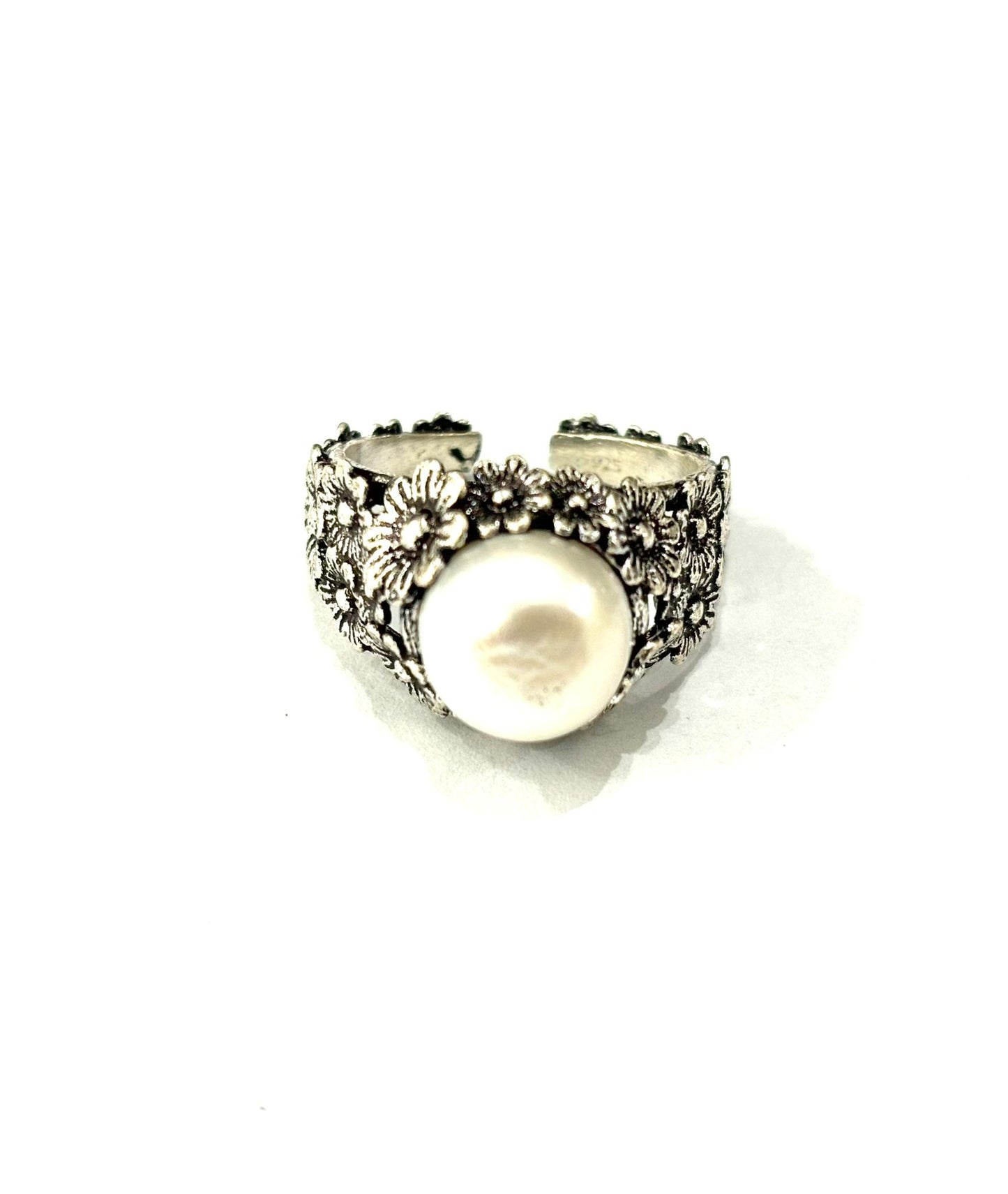 ANELLO PERLA DI FIUME - MARGHERITE REGOLABILE - ARGENTO 925
