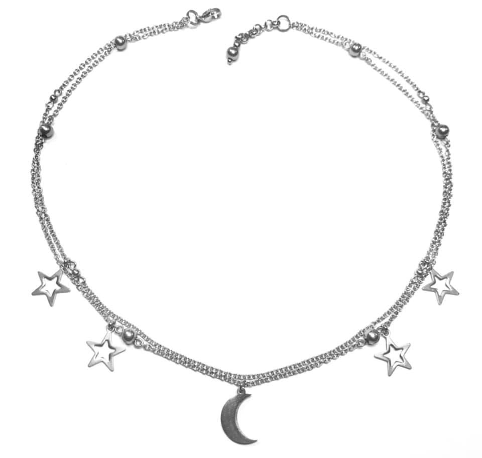 COLLANA ACCIAIO - TU PER ME SEI LUNA E STELLE - CIONDOLI ACCIAIO