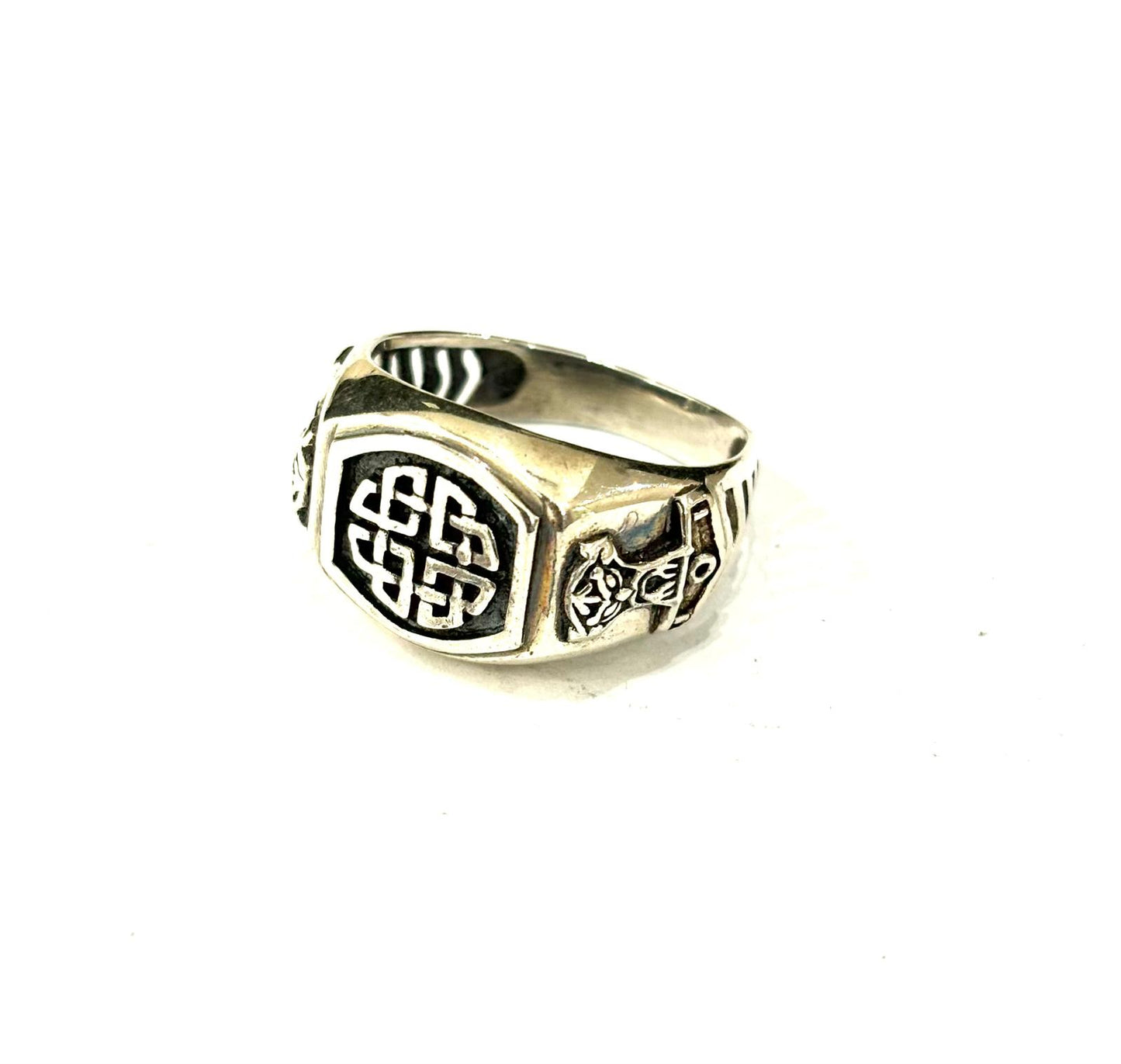 ANELLO SCUDO NODO CELTICO - LATERALI MARTELLO DI THOR ARGENTO 925