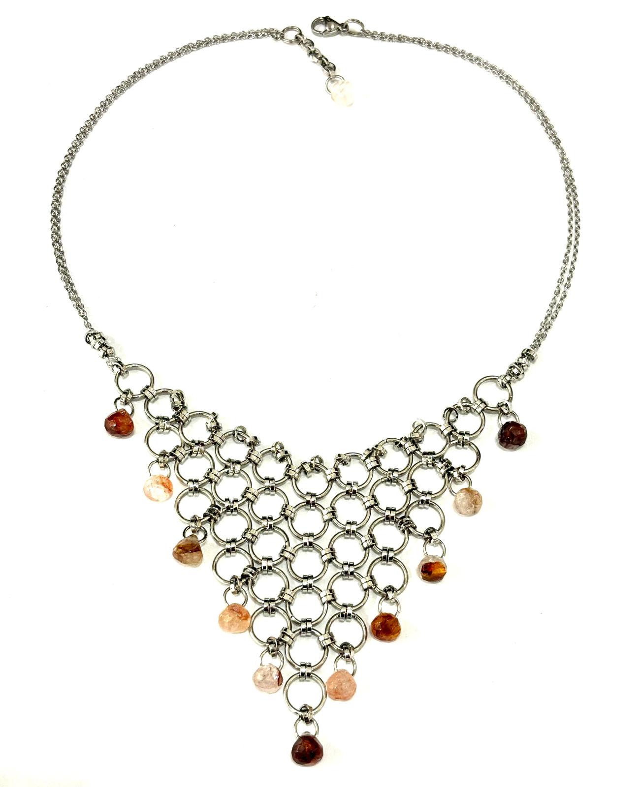 COLLANA CHAIN MAILLE ACCIAIO - BRIOLETTE QUARZO EMATOIDE