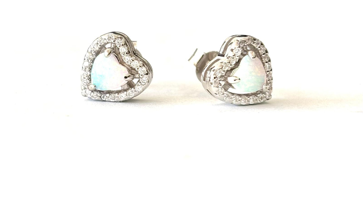 ORECCHINI CUORE A LOBO CON OPALE E ZIRCONI - ARGENTO 925