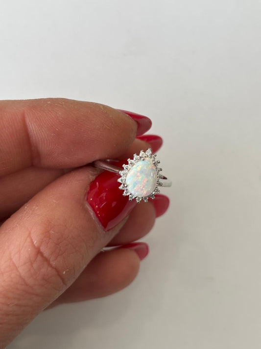 ANELLO GOCCIA CON OPALE E ZIRCONI - ARGENTO 925