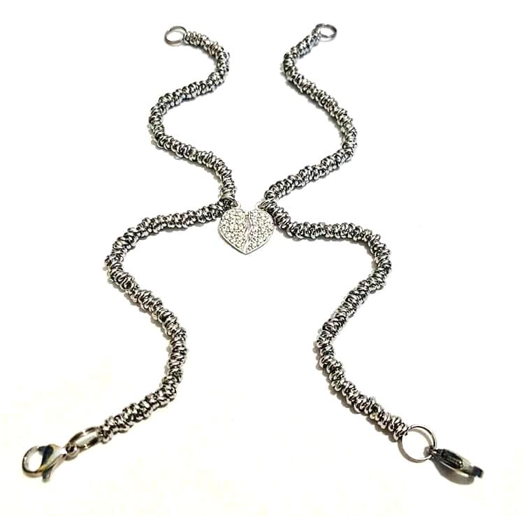 BRACCIALE LOVE ME DO ACCIAIO - CUORE ARGENTO 925 - ZIRCONI