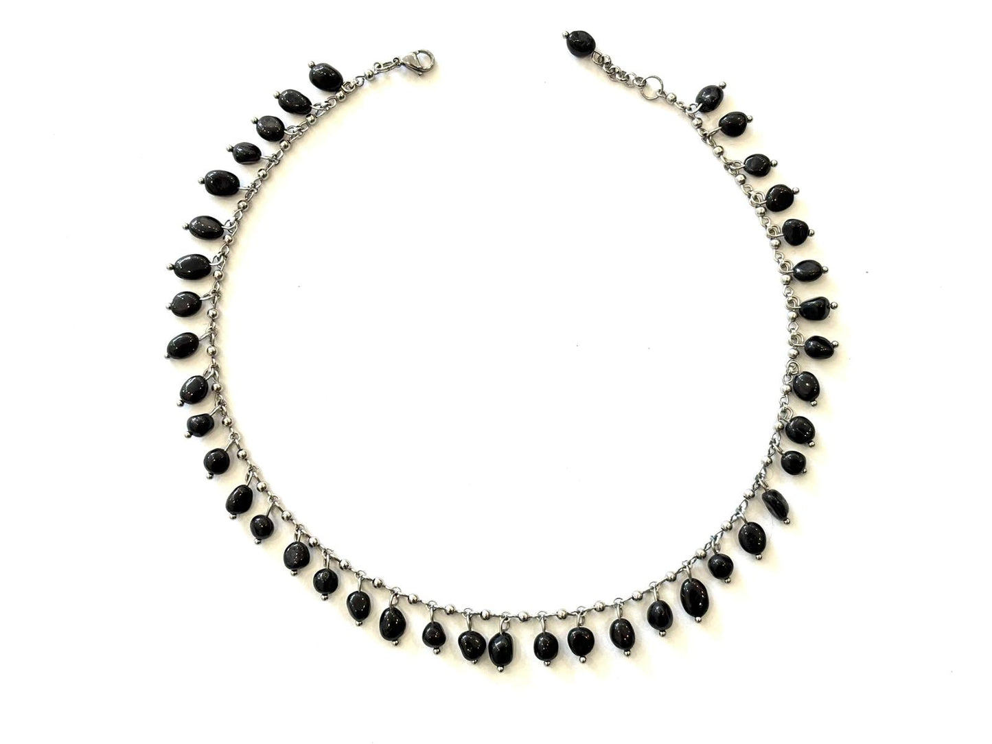 COLLANA WATERFALL ACCIAIO - OSSIDIANA NERA SASSO