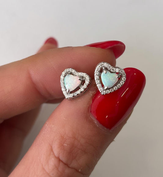 ORECCHINI CUORE A LOBO CON OPALE E ZIRCONI - ARGENTO 925