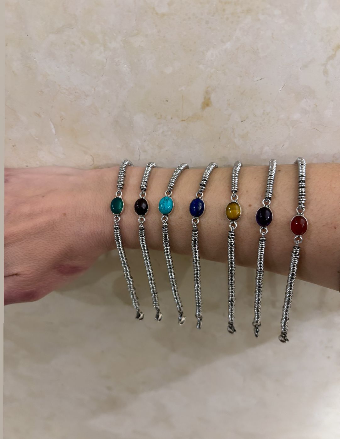 BRACCIALE ROLLERSTONE ACCIAIO - CENTRALE PIETRA NATURALE INCASTONATA IN ARGENTO 925