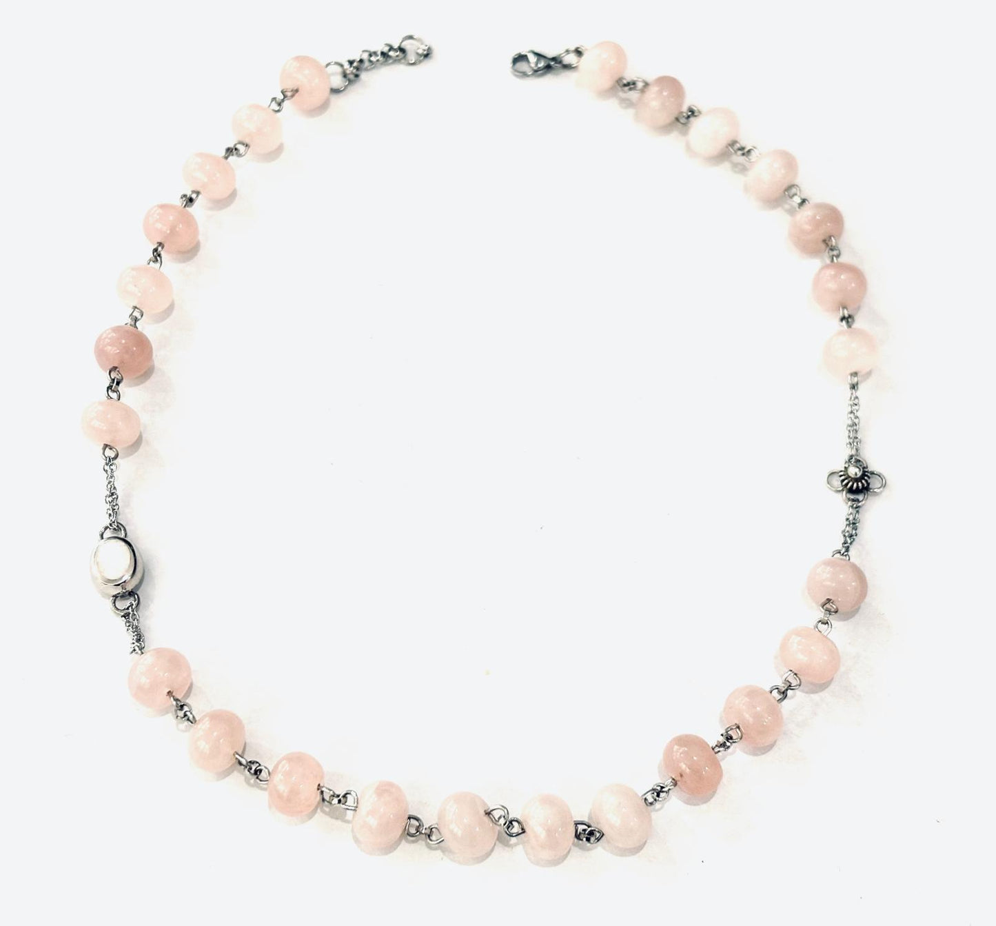 COLLANA GIROCOLLO HARMONIA - QUARZO ROSA - FIORE SARDO - OPALE ARGENTO 925