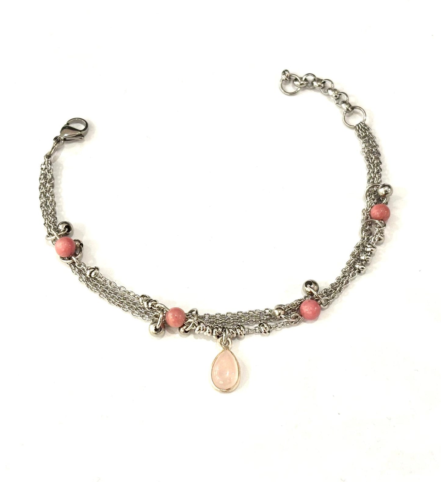 BRACCIALE MULTIFILO ACCIAIO - PIETRE NATURALI - CIONDOLO PIETRA NATURALE ARGENTO 925