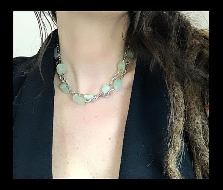 COLLANA ACCIAIO CON PIETRE NATURALI IN GIADA BURATTATA