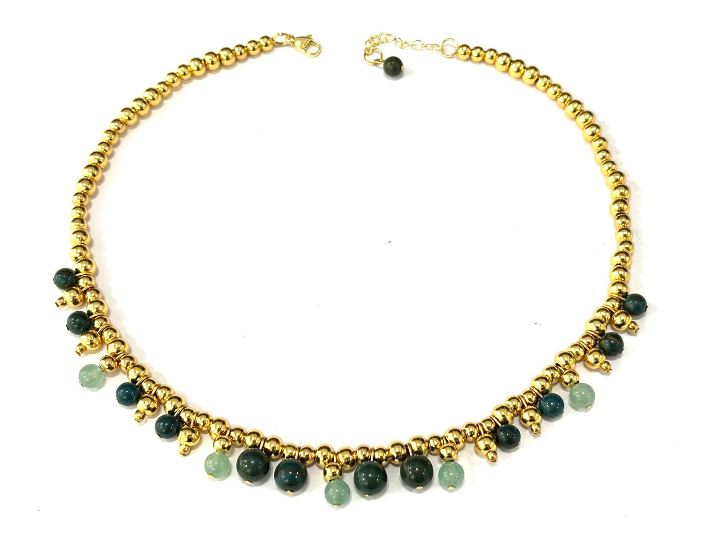 COLLANA BUBBLES ACCIAIO GOLD - CRISOCOLLA, AVVENTURINA