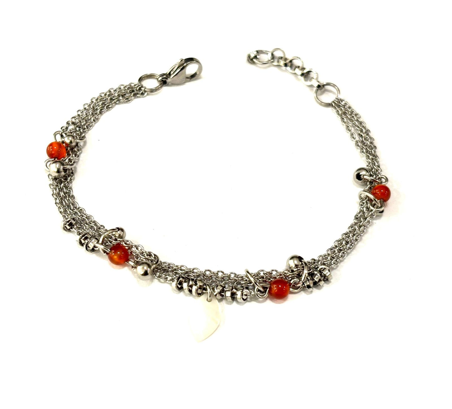 BRACCIALE MULTIFILO ACCIAIO - CORNIOLA - MADREPERLA