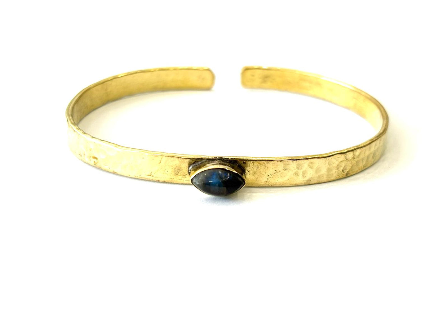 BRACCIALE PIATTO MARTELLATO OTTONE - LABRADORITE