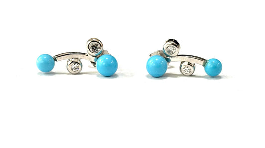 ORECCHINI PERNO PASTA DI TURCHESE E ZIRCONI ARGENTO 925
