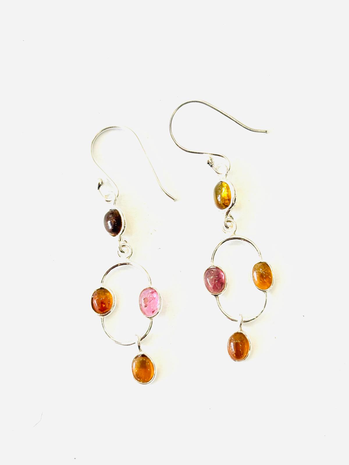 ORECCHINI OVALINI DI TORMALINA CABOCHON ROSA E GIALLA - ARGENTO 925