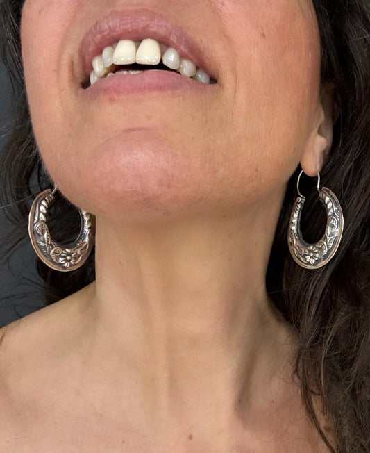 CERCHI MOTIVO FLOREALE - ARGENTO 925