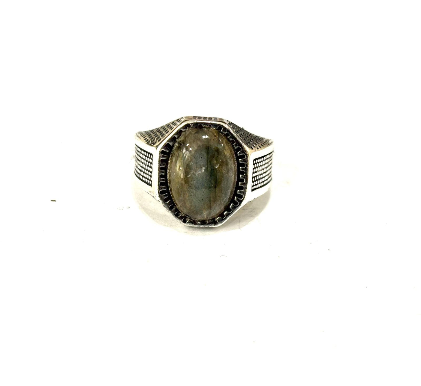 ANELLO LABRADORITE OVALE CABOCHON - ARGENTO 925 BRUNITO