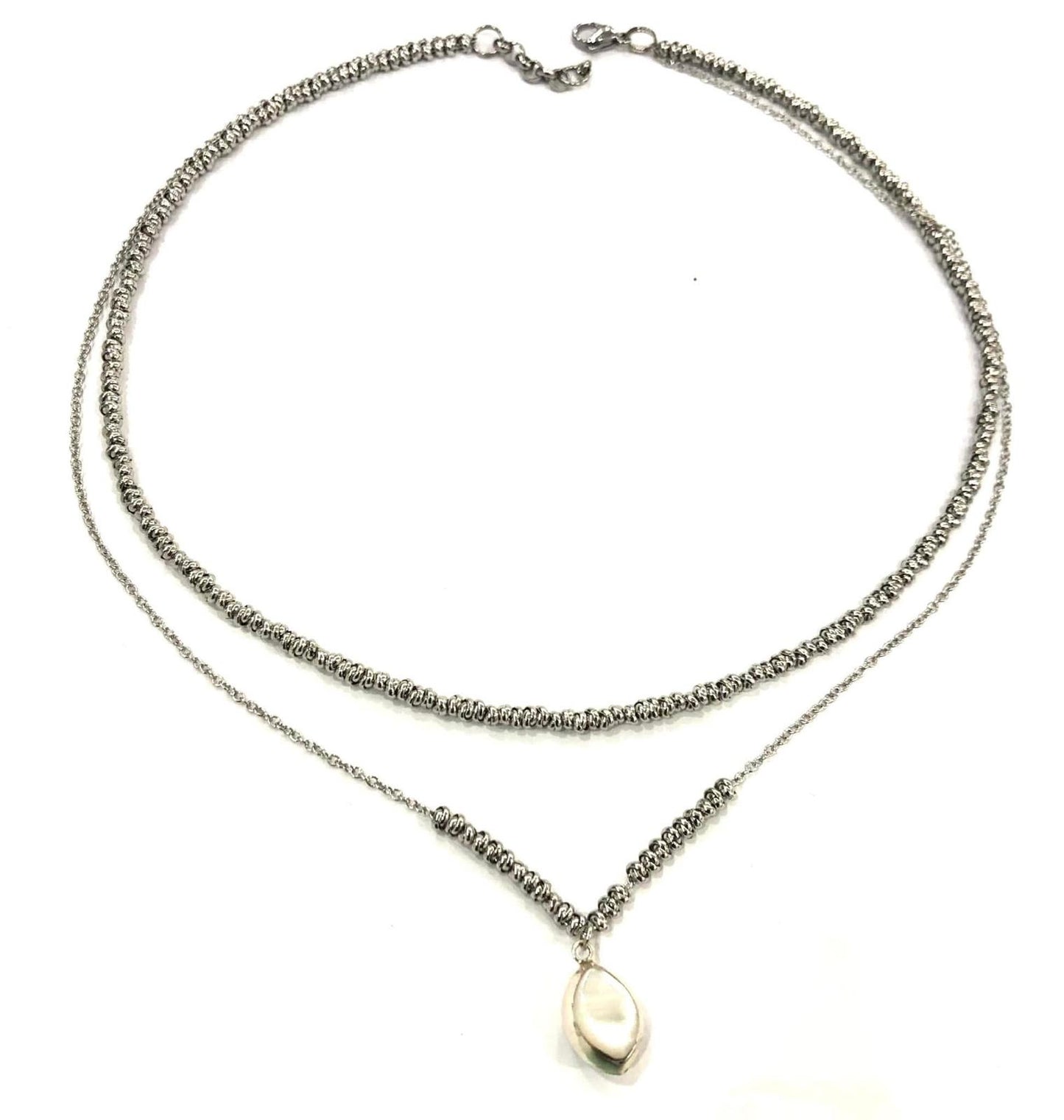COLLANA DELICIOUS ACCIAO - CIONDOLO DOUBLE FACE MADREPORA E MADREPERLA - ARGENTO 925