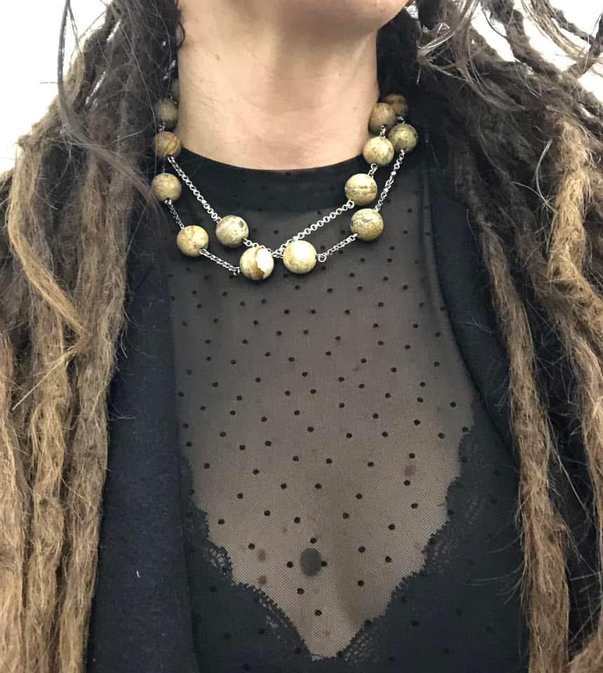 COLLANA IN ACCIAIO CON PIETRE NATURALI DI PIETRA PAESINA 15MM