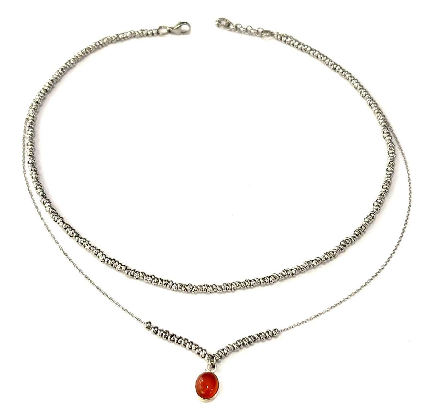 COLLANA DELICIOUS ACCIAIO - CIONDOLO CORNIOLA OVALE ARGENTO 925