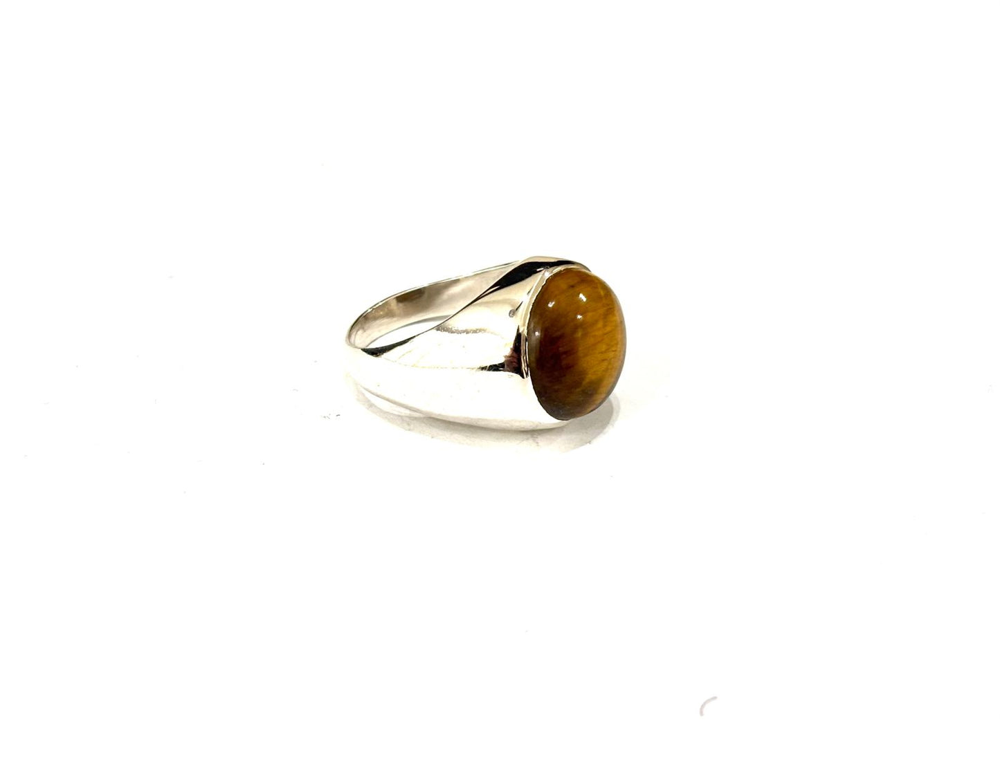 ANELLO OCCHIO DI TIGRE TONDO LISCIO CABOCHON - ARGENTO 925