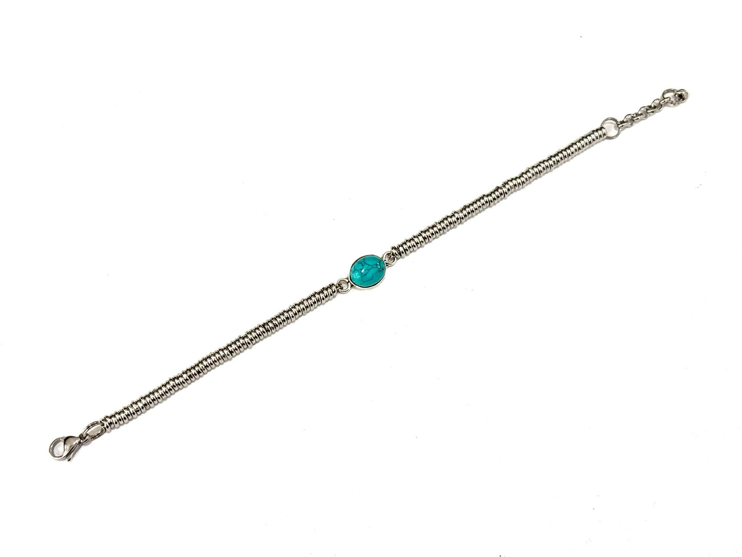 BRACCIALE ROLLERSTONE ACCIAIO - CENTRALE PIETRA NATURALE INCASTONATA IN ARGENTO 925