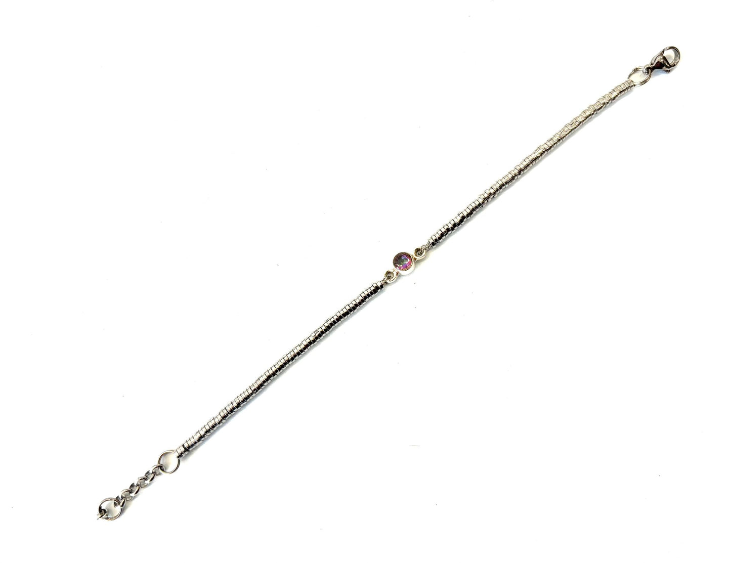 BRACCIALE ROLLERSTONE ACCIAIO - CENTRALE MYSTIC TOPAZIO SFACCETTATO TONDO ARGENTO 925