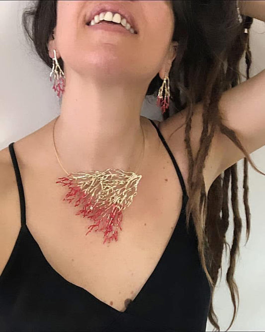 ORECCHINI TINA KOTSONI ART JEWELLERY - BRONZO DORATO E ROSSO