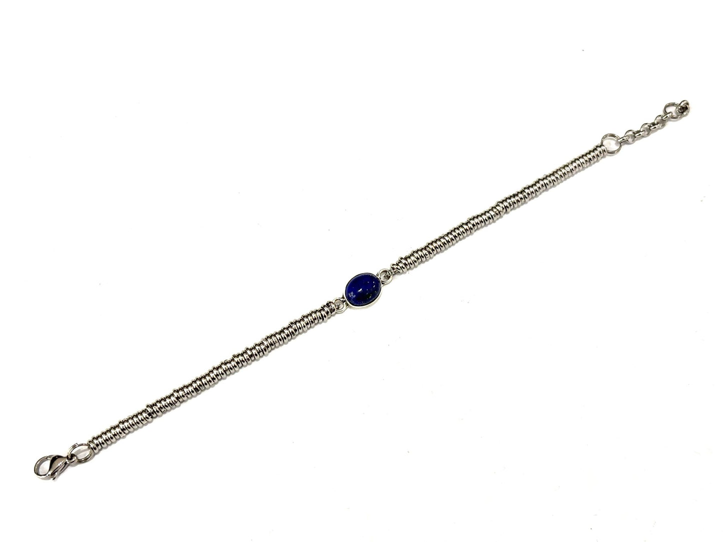 BRACCIALE ROLLERSTONE ACCIAIO - CENTRALE PIETRA NATURALE INCASTONATA IN ARGENTO 925