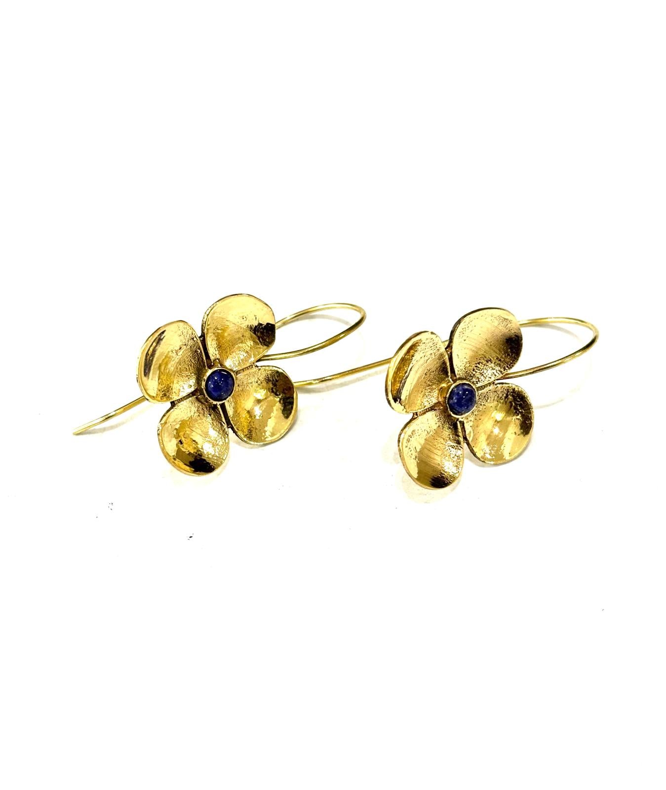 ORECCHINI FIORI OTTONE CON LAPISLAZZULI