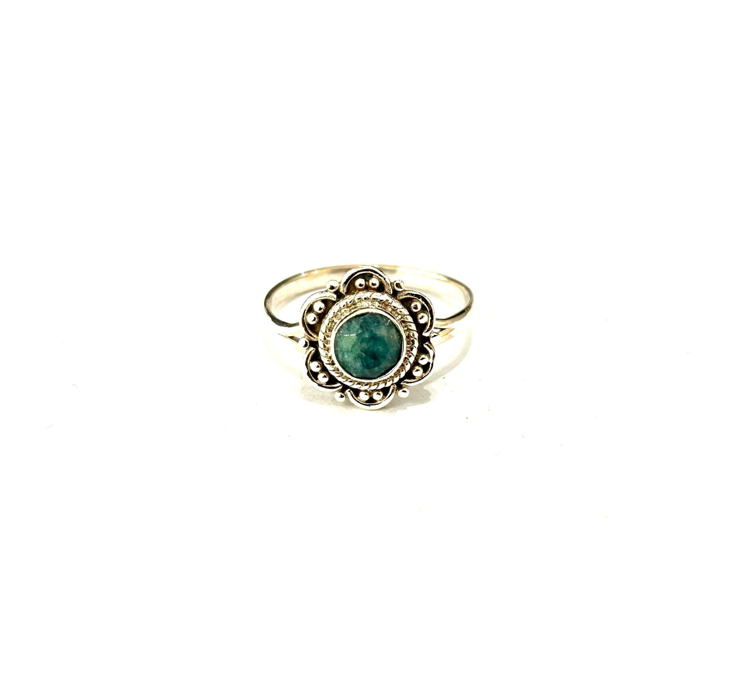 ANELLO FLOREALE GIADA TONDA SFACCETTATA - ARGENTO 925