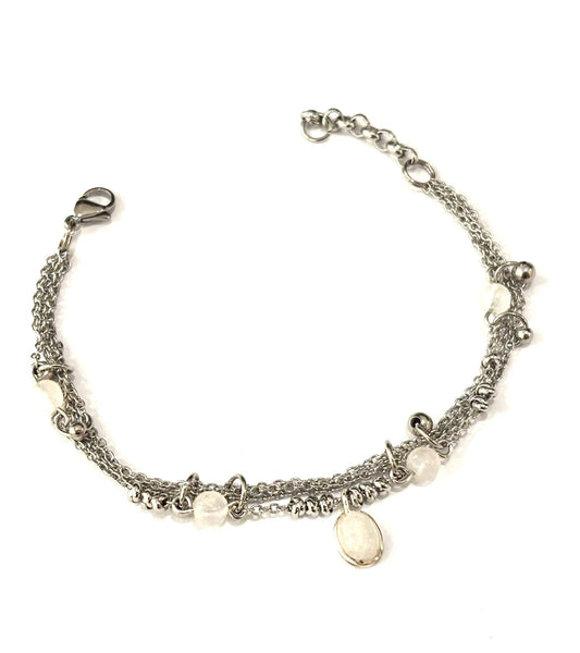 BRACCIALE MULTIFILO ACCIAIO - PIETRE NATURALI - CIONDOLO PIETRA NATURALE ARGENTO 925