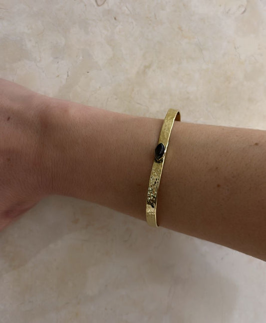 BRACCIALE PIATTO MARTELLATO OTTONE - LABRADORITE