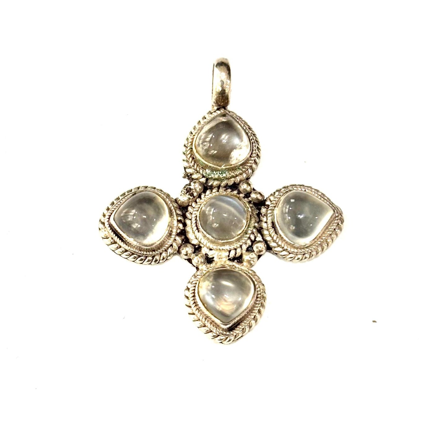 CROCE GRECA CON PIETRA DI LUNA - ARGENTO 925