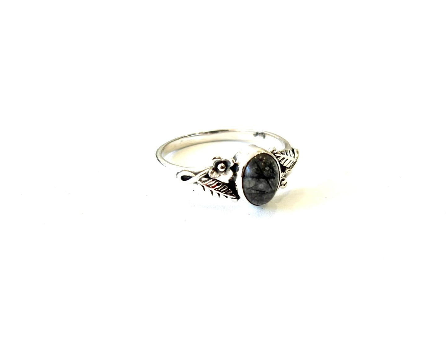 ANELLO QUARZO TORMALINATO OVALE CABOCHON - ARGENTO 925