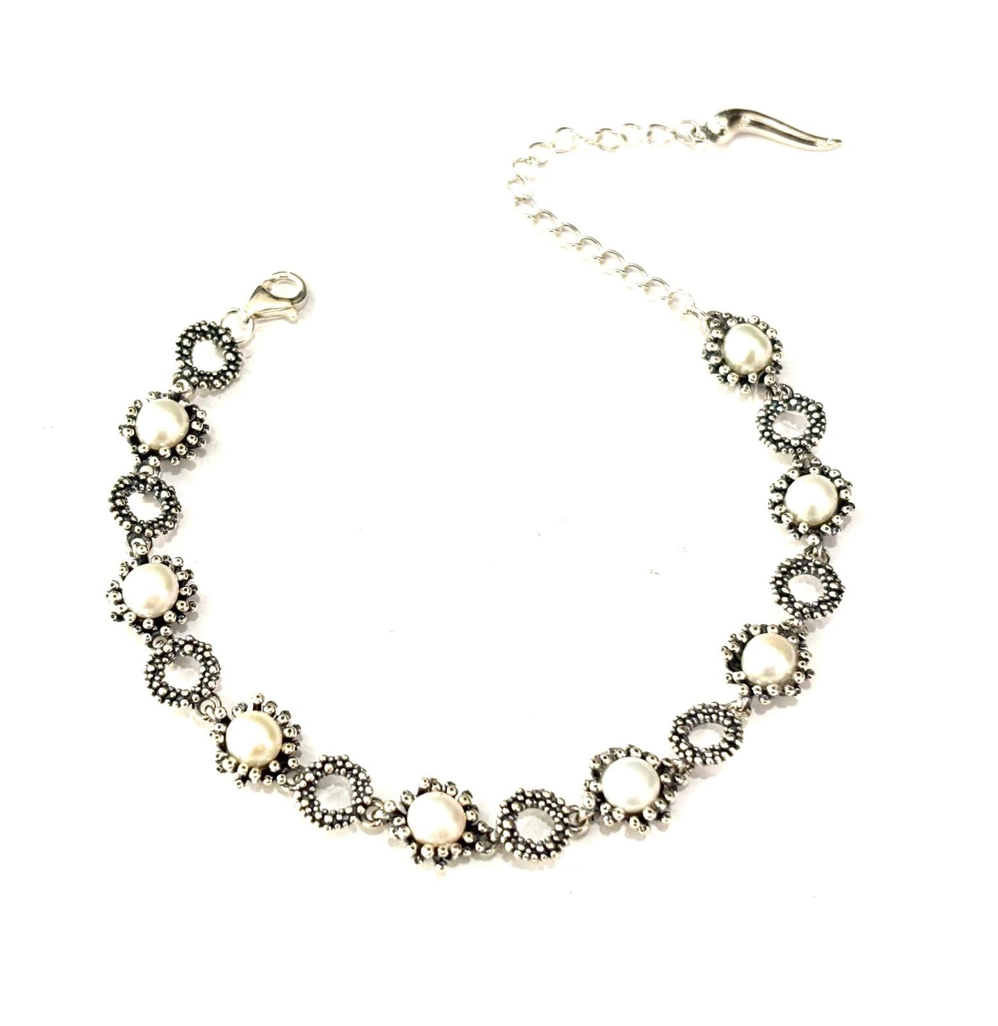 BRACCIALE LAVORAZIONE MICROSFERE E PIETRE NATURALI - ARGENTO 925 BRUNITO