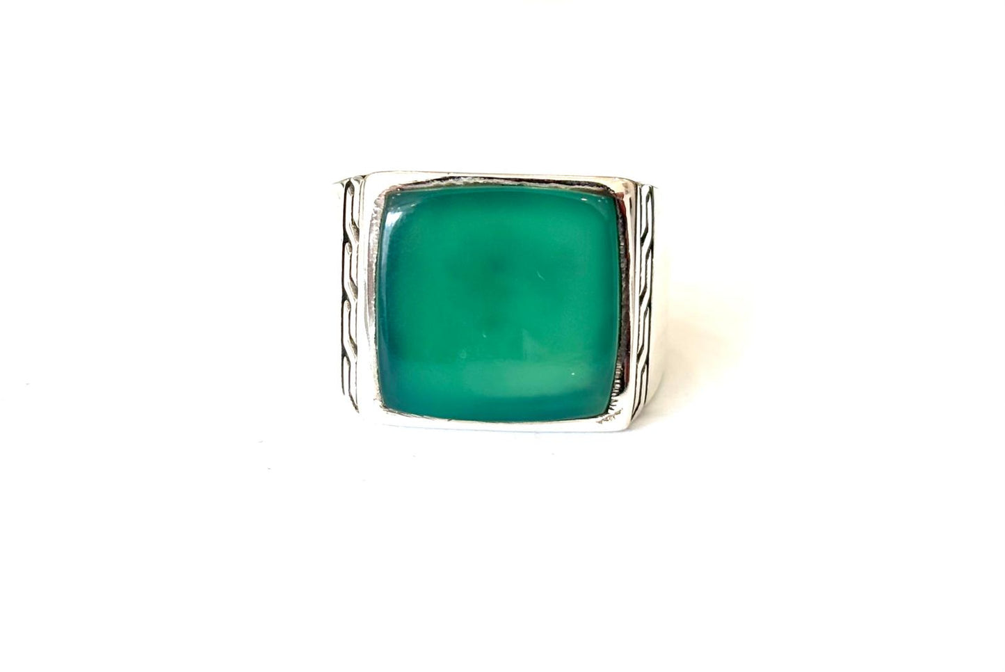 ANELLO GIADA VERDE PIATTA QUADRATA - ARGENTO 925