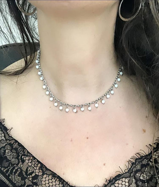 COLLANA WATERFALL ACCIAIO - AGATA BIANCA