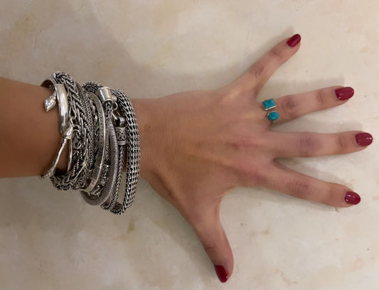 ANELLO AULITE TURCHESE ARGENTO 925 - REGOLABILE