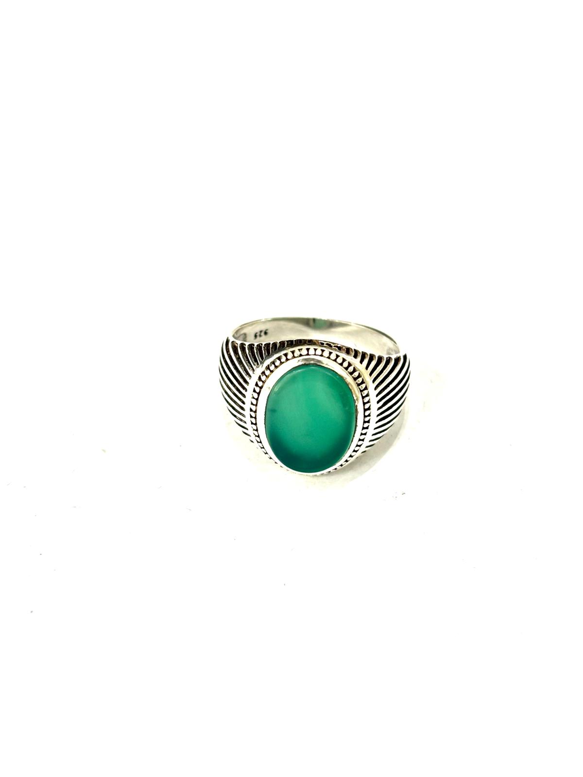 ANELLO AGATA VERDE OVALE PIATTA ARGENTO 925