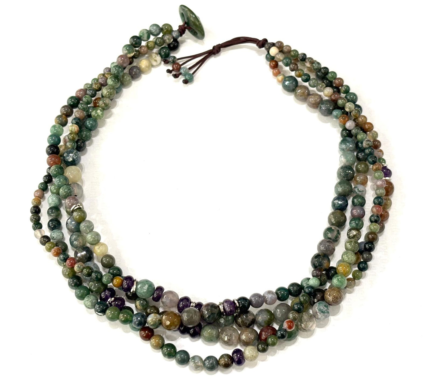 COLLANA GIROCOLLO ETHEREA - AGATA INDIANA, AMETISTA, GIADA
