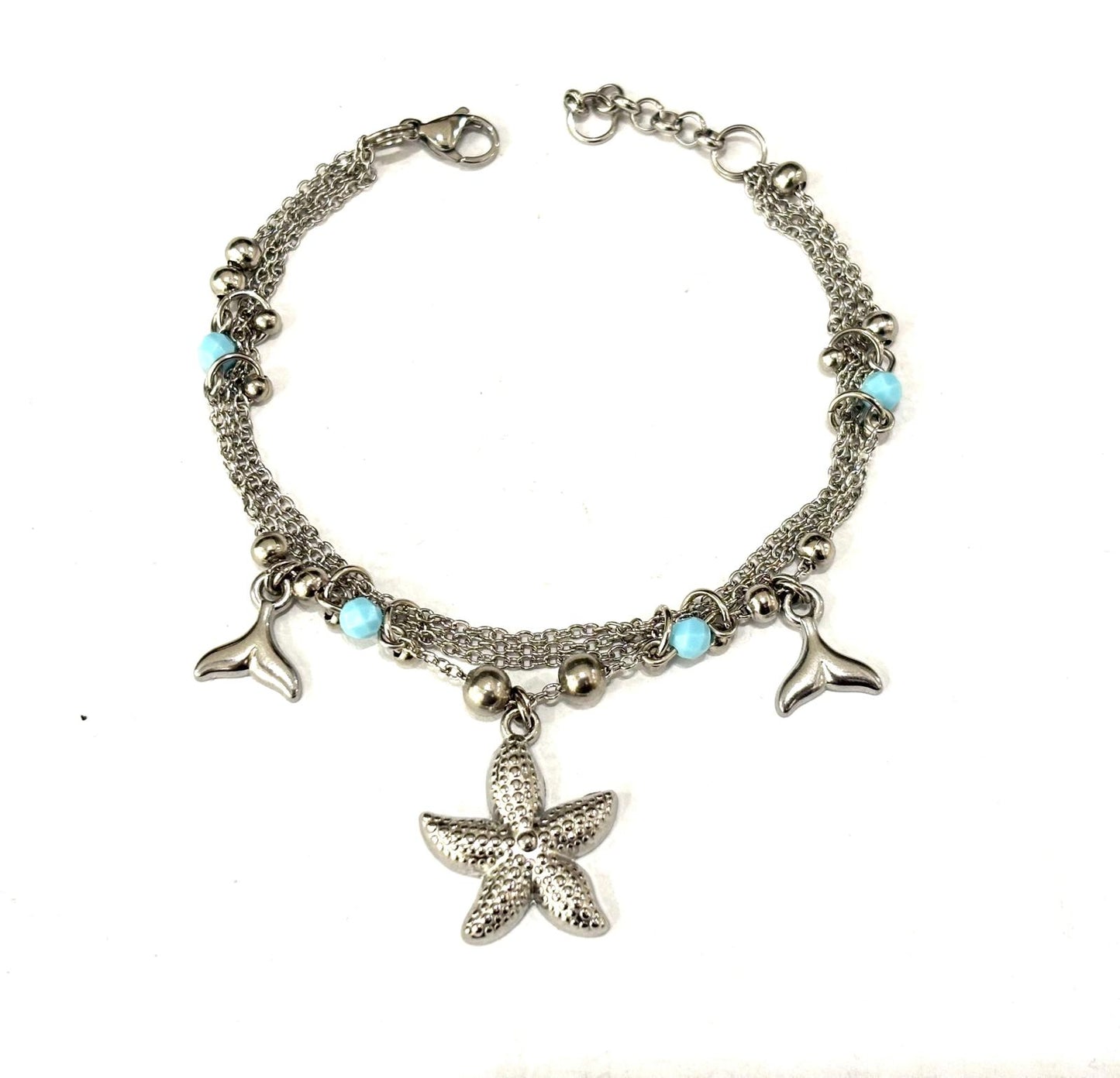 BRACCIALE MULTIFILO ACCIAIO - PASTA DI TURCHESE - STELLA MARINA - CODE DI BALENA ACCIAIO