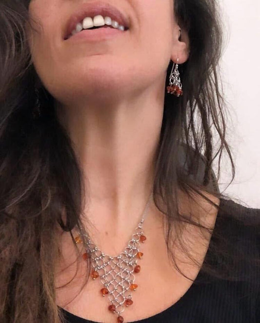 COLLIER RETE ACCIAIO - AMBRA