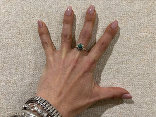 ANELLO FLOREALE GIADA TONDA SFACCETTATA - ARGENTO 925