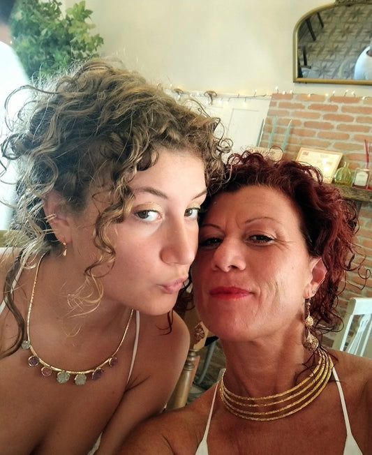 Collana Multifilo Ottone - Collana Bronzo con Geodi di Quarzo