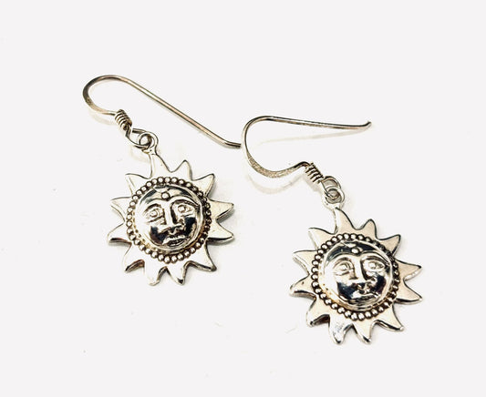 ORECCHINI PENDENTI SOLE CON VOLTO - ARGENTO 925