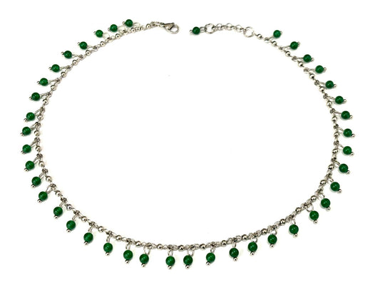COLLANA WATERFALL ACCIAIO - GIADA VERDE TONDA