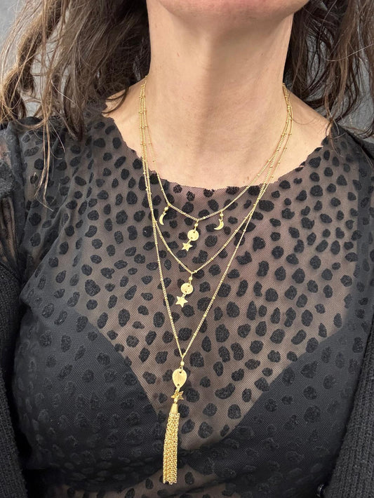 COLLANA GRADAZIONE OTTONE - LUNA E STELLE